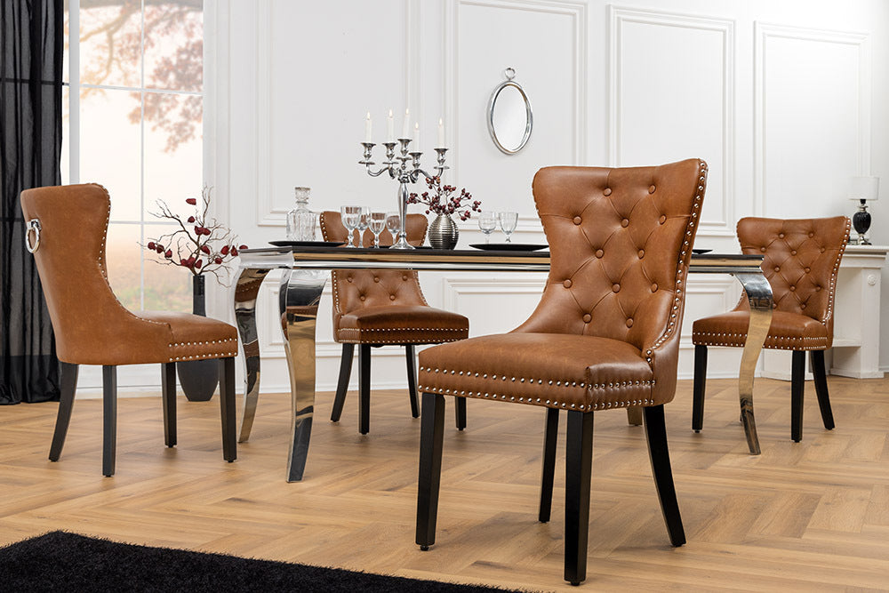 CASTLE Chesterfield Stuhl Kunstleder Massivholz mit Komfortgriff