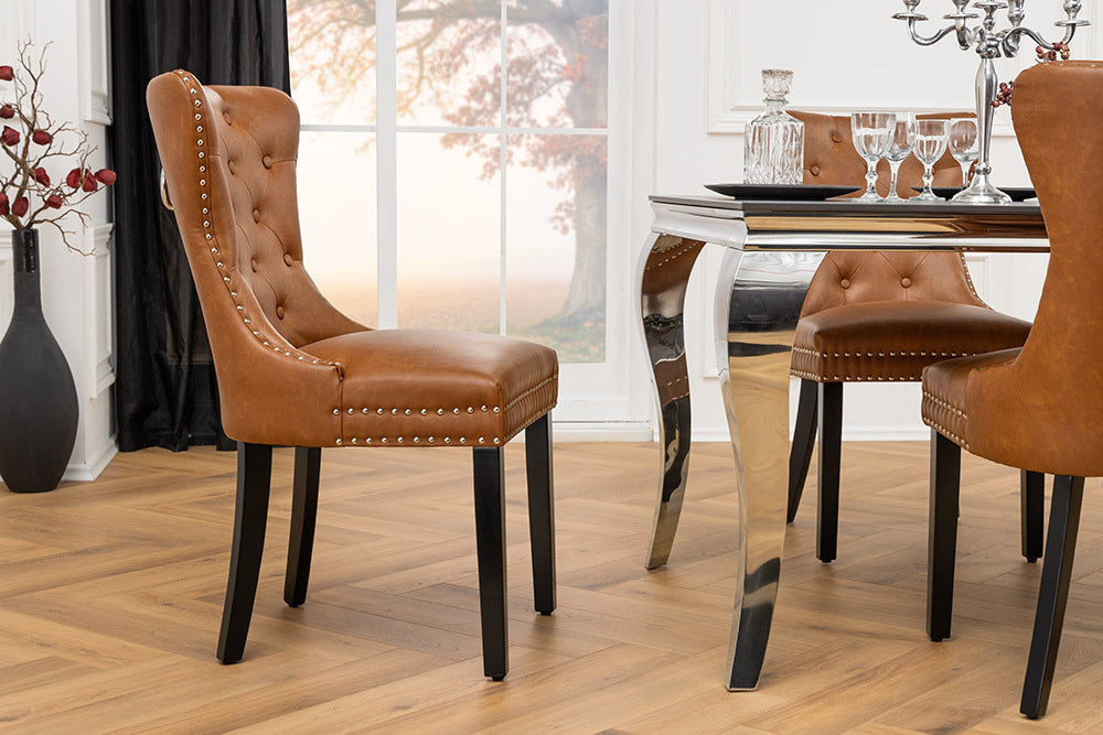 CASTLE Chesterfield Stuhl Kunstleder Massivholz mit Komfortgriff