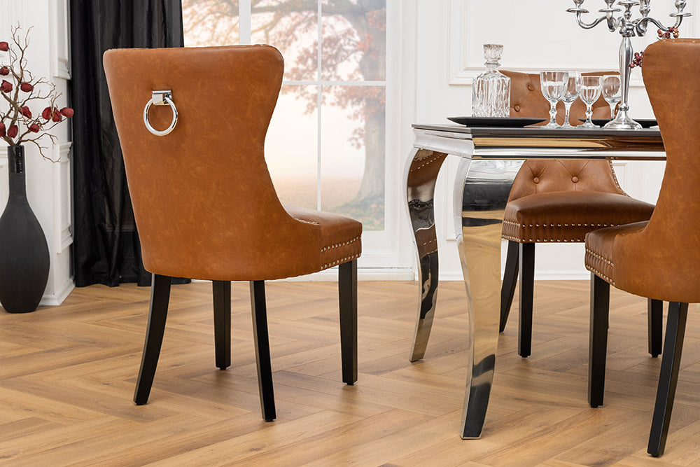 CASTLE Chesterfield Stuhl Kunstleder Massivholz mit Komfortgriff
