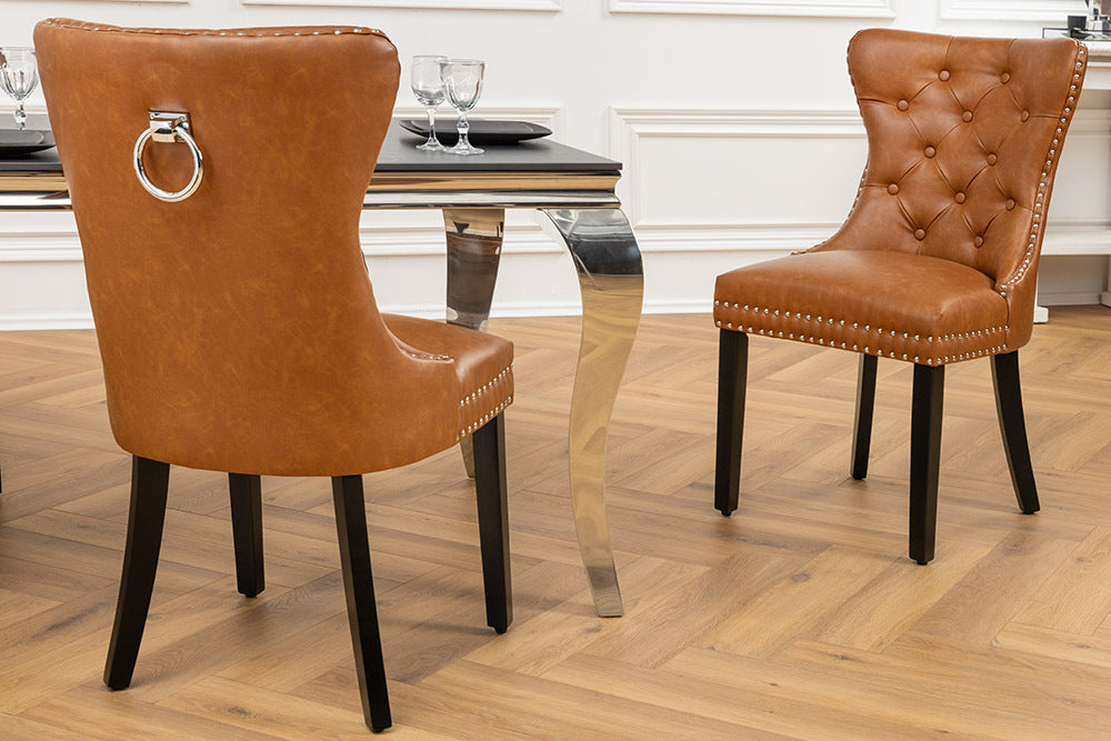 CASTLE Chesterfield Stuhl Kunstleder Massivholz mit Komfortgriff
