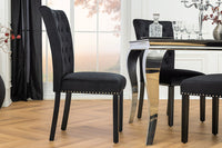 CASTLE Chesterfield Stuhl schwarz Samt Gummiholz Ziernieten