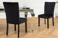 CASTLE Chesterfield Stuhl schwarz Samt Gummiholz Ziernieten