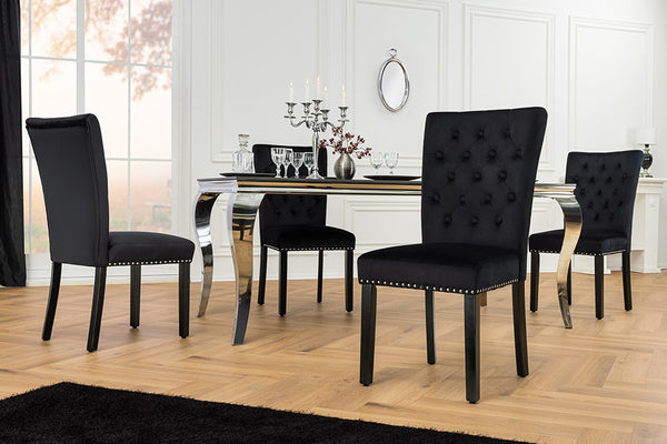 CASTLE Chesterfield Stuhl schwarz Samt Gummiholz Ziernieten