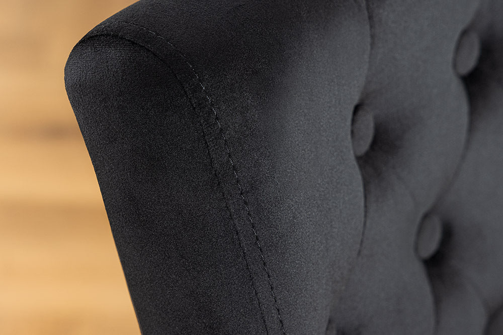 CASTLE Chesterfield Stuhl schwarz Samt Gummiholz Ziernieten