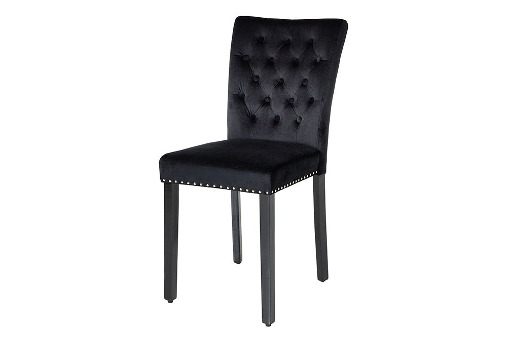 CASTLE Chesterfield Stuhl schwarz Samt Gummiholz Ziernieten