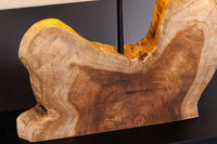 Handgefertigte Tischlampe HYPNOTIC 50cm natur Teakholz beige mit Leinenschirm