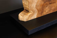 Handgefertigte Tischlampe HYPNOTIC 50cm natur Teakholz beige mit Leinenschirm