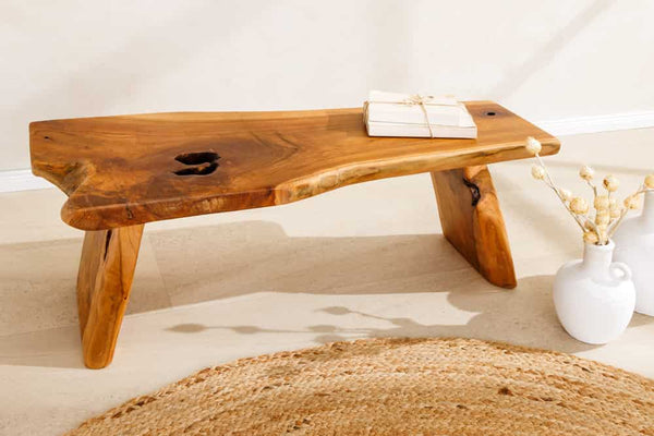 ROOT Massivholz Bank 100cm braun natur Teak Baumstamm