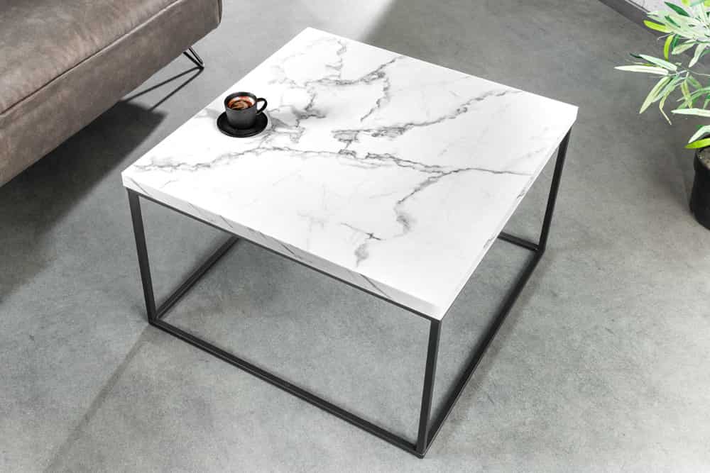 Moderner Couchtisch ARCHITECTURE 60cm weiß Marmor-Design Metallgestell