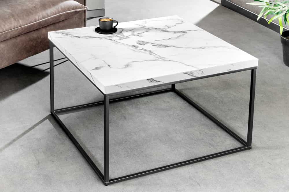 Moderner Couchtisch ARCHITECTURE 60cm weiß Marmor-Design Metallgestell
