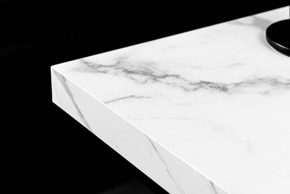 Moderner Couchtisch ARCHITECTURE 60cm weiß Marmor-Design Metallgestell