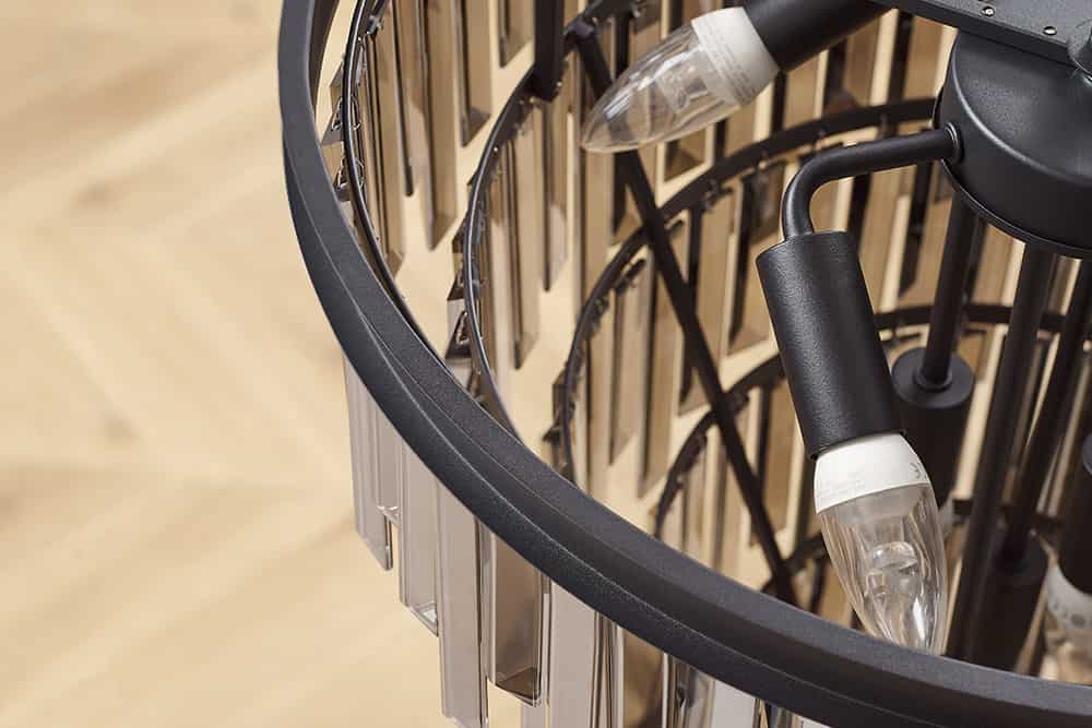 KRISTALL Luxus Kronleuchter 50cm grau mit Glasprismen schwarz Eisen Hängelampe