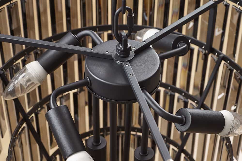 KRISTALL Luxus Kronleuchter 50cm grau mit Glasprismen schwarz Eisen Hängelampe