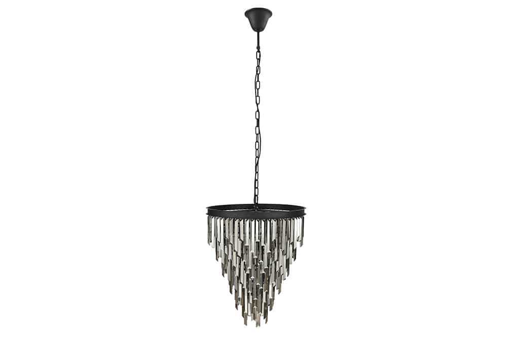 KRISTALL Luxus Kronleuchter 50cm grau mit Glasprismen schwarz Eisen Hängelampe