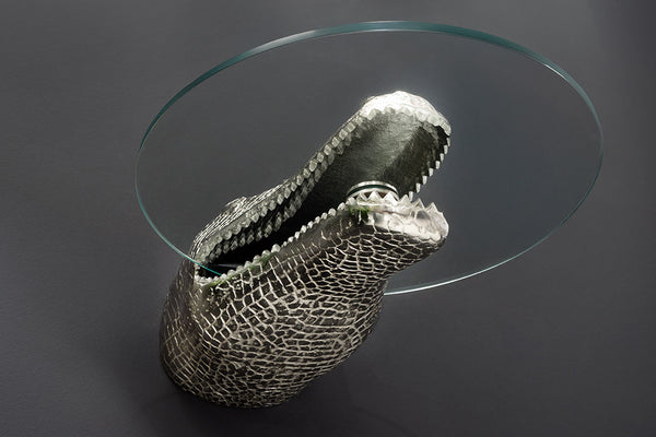WILDLIFE CROCODILE Design Hängetisch 60cm silber Metall Krokodil Beistelltisch