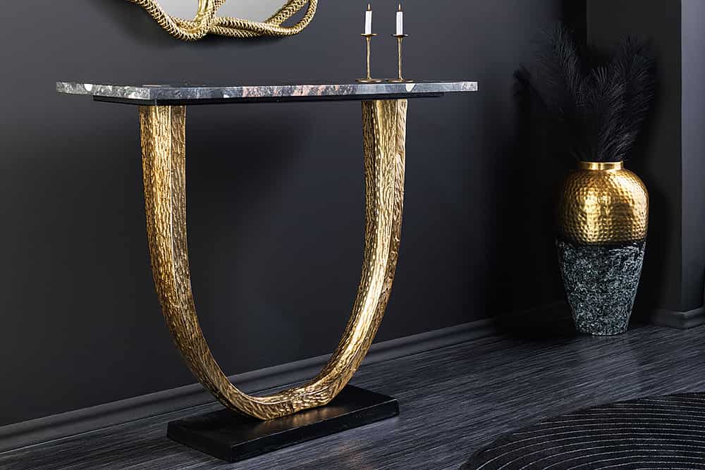 OMEGA Handgefertigter Konsolentisch 80cm schwarz Marmor gold Metall