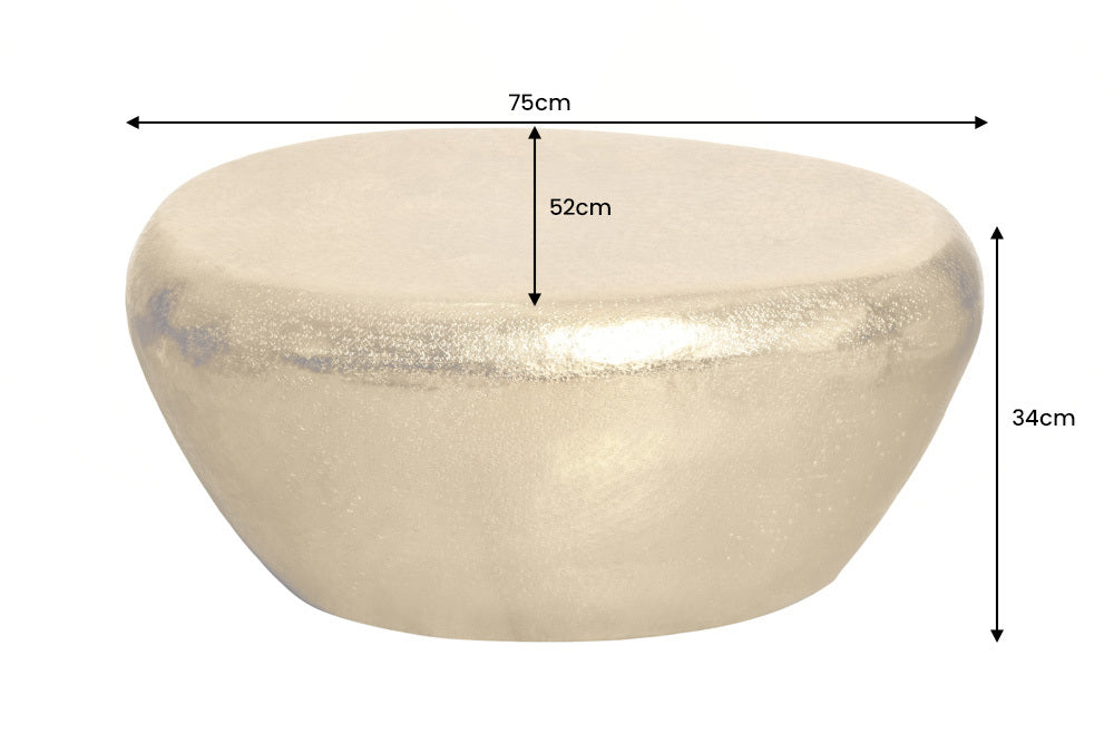 Handgefertigter Couchtisch STONE 75cm gold Metall Hammerschlag Design