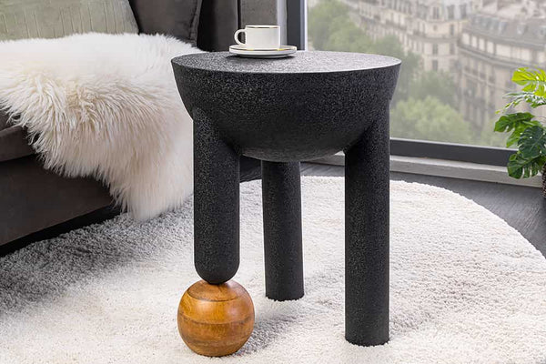 ABSTRACT Runder Beistelltisch 50cm schwarz Eisen handmade Mangoholz-Kugel