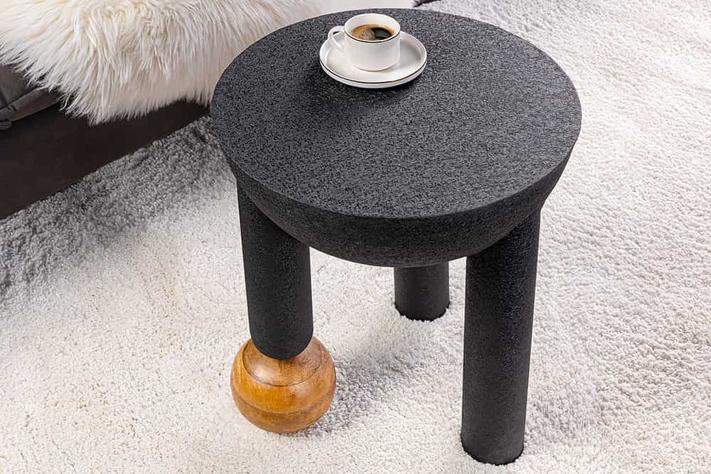ABSTRACT Runder Beistelltisch 50cm schwarz Eisen handmade Mangoholz-Kugel