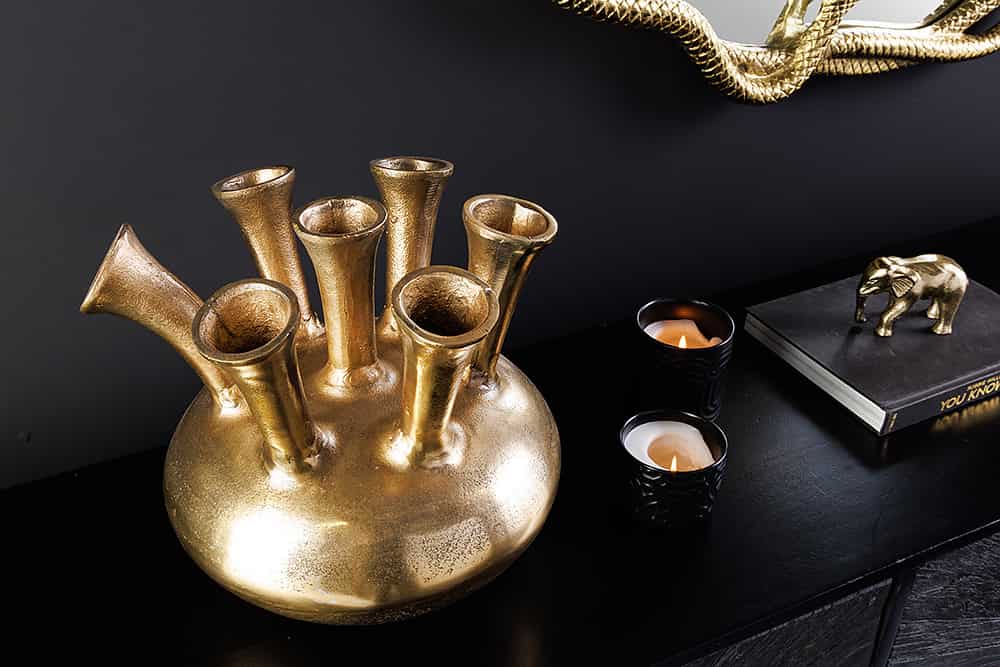 KIYA Handgefertigte Vase gold mit 5/7 Öffnungen Blumenvase