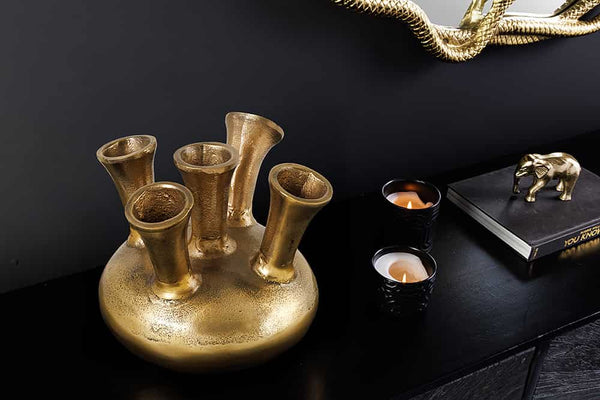 KIYA Handgefertigte Vase gold mit 5/7 Öffnungen Blumenvase