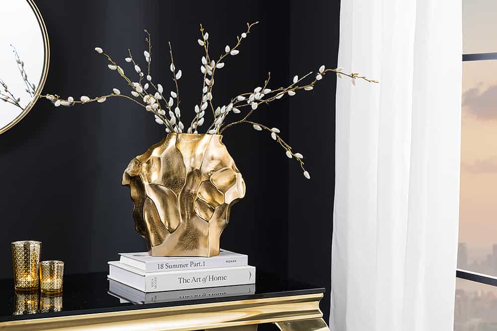 Handgefertigte Vase LIQUID 25cm gold Metall Hammerschlag Design