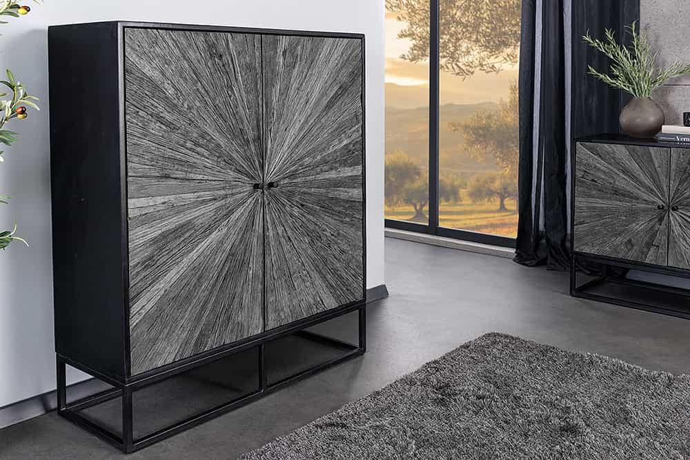 Massives Highboard BARRACUDA 120cm  Mangoholz mit Teakholz-Front
