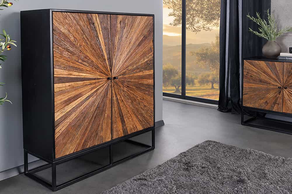 Massives Highboard BARRACUDA 120cm  Mangoholz mit Teakholz-Front