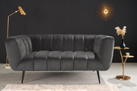 Design 2-Sitzer Sofa NOBLESSE 165cm grau Samt schwarze Metallfüße Federkern