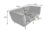 Design 2-Sitzer Sofa NOBLESSE 165cm grau Samt schwarze Metallfüße Federkern