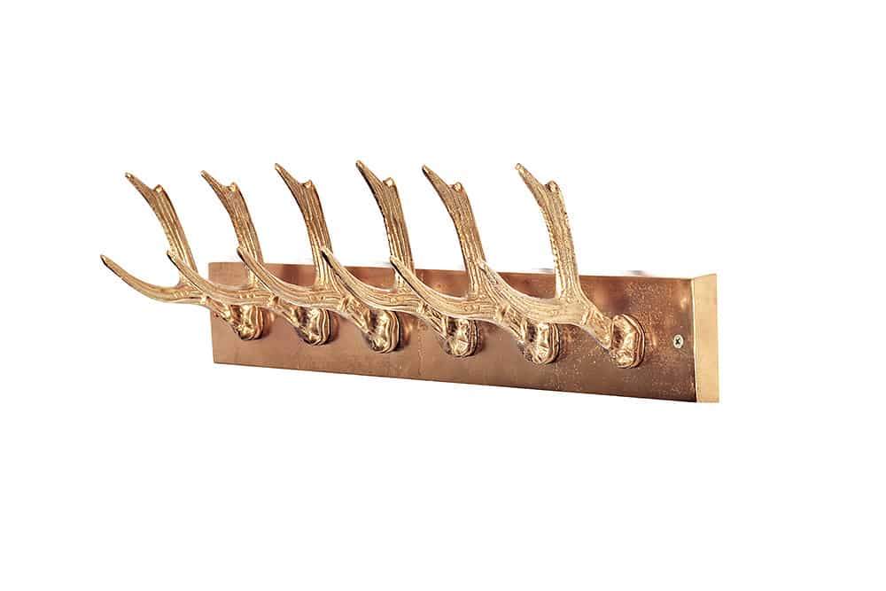 DEER Dekorative Wandgarderobe 50cm gold Metall Hirschgeweih Kleiderhaken