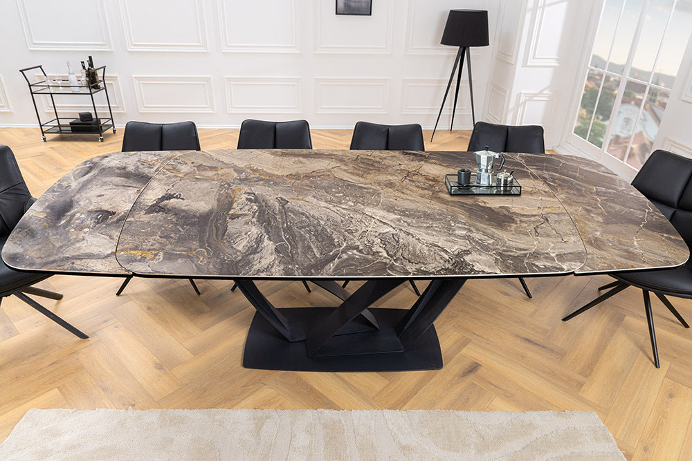 PAPILLON Ausziehbarer Esstisch 180-260cm graphit Keramik Marmor schwarz Metall