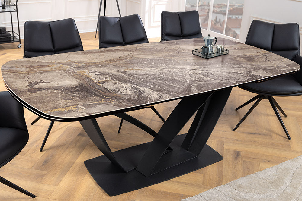 PAPILLON Ausziehbarer Esstisch 180-260cm graphit Keramik Marmor schwarz Metall
