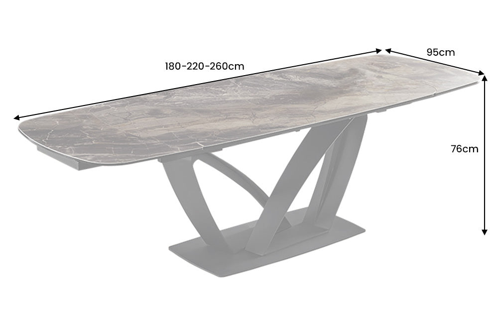 PAPILLON Ausziehbarer Esstisch 180-260cm graphit Keramik Marmor schwarz Metall