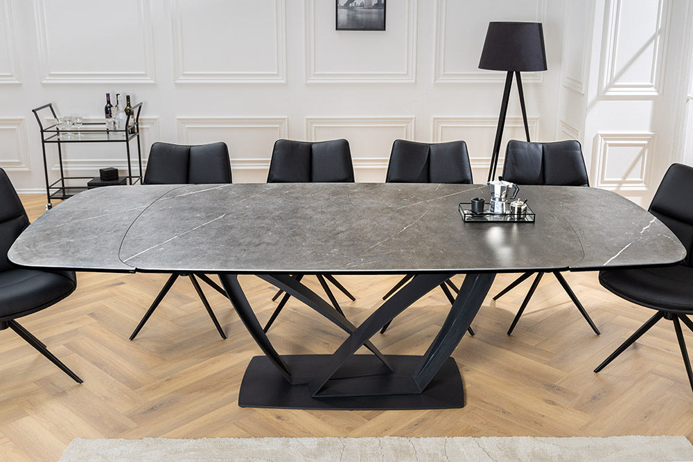 PAPILLON Ausziehbarer Esstisch 180-260cm graphit Keramik Marmor schwarz Metall