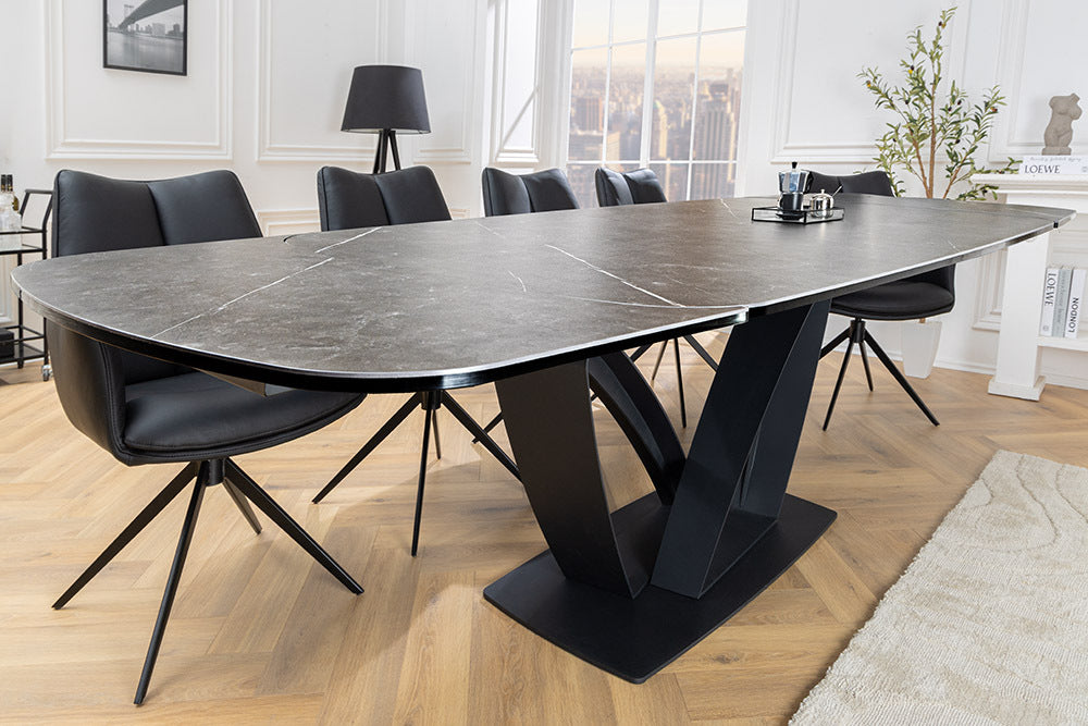 PAPILLON Ausziehbarer Esstisch 180-260cm graphit Keramik Marmor schwarz Metall