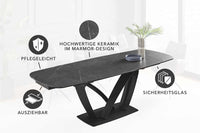 PAPILLON Ausziehbarer Esstisch 180-260cm graphit Keramik Marmor schwarz Metall