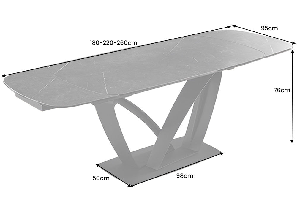 PAPILLON Ausziehbarer Esstisch 180-260cm graphit Keramik Marmor schwarz Metall