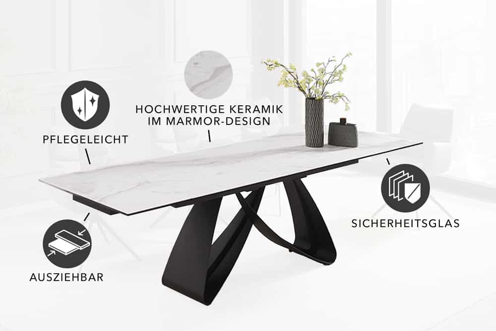 INFINITY Ausziehbarer Esstisch 180-260cm rost Keramik Marmor schwarz Metall