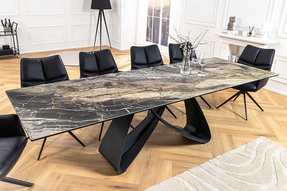 INFINITY Ausziehbarer Esstisch 180-260cm rost Keramik Marmor schwarz Metall