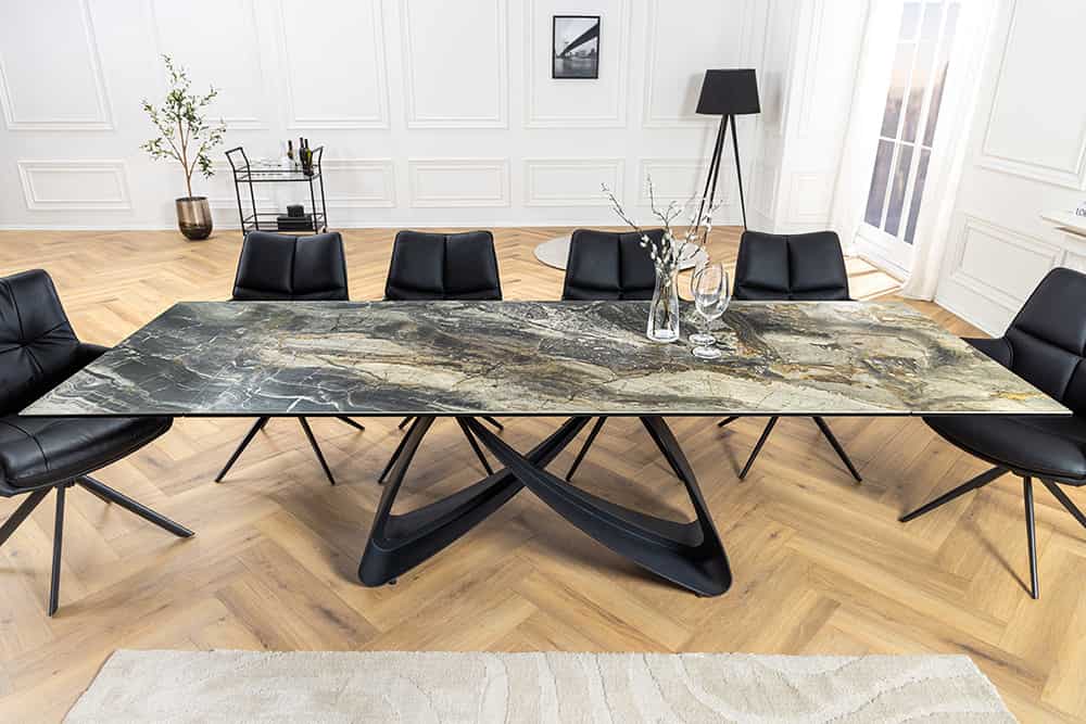 INFINITY Ausziehbarer Esstisch 180-260cm rost Keramik Marmor schwarz Metall
