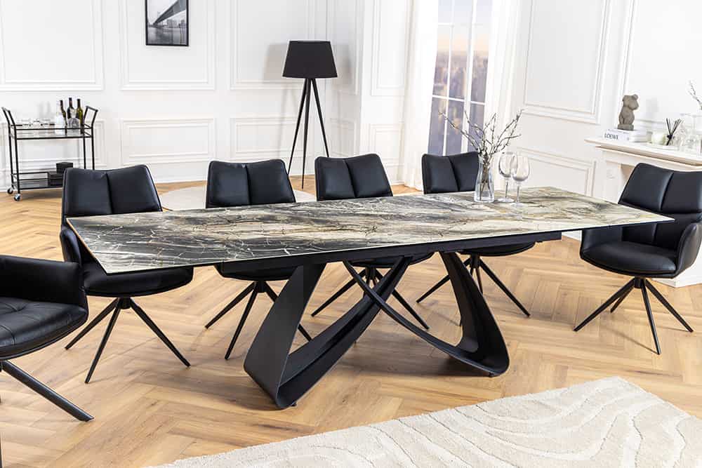 INFINITY Ausziehbarer Esstisch 180-260cm rost Keramik Marmor schwarz Metall