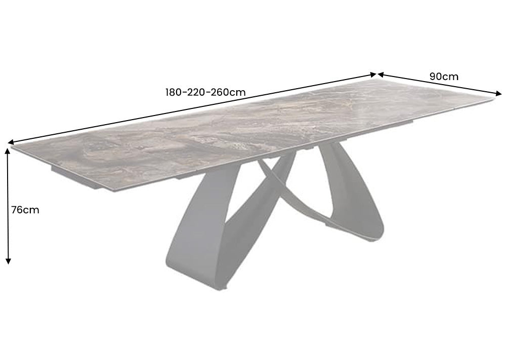 INFINITY Ausziehbarer Esstisch 180-260cm rost Keramik Marmor schwarz Metall