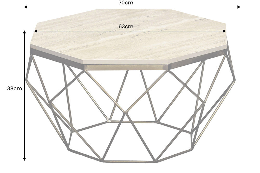 DIAMOND Handgefertigter Couchtisch 70cm Travertin messing Eisen