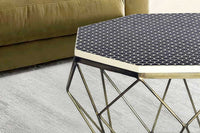 DIAMOND Handgefertigter Couchtisch 70cm Travertin messing Eisen
