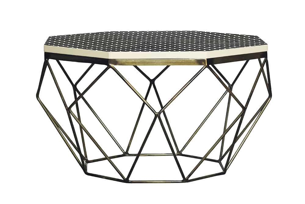 DIAMOND Handgefertigter Couchtisch 70cm Travertin messing Eisen