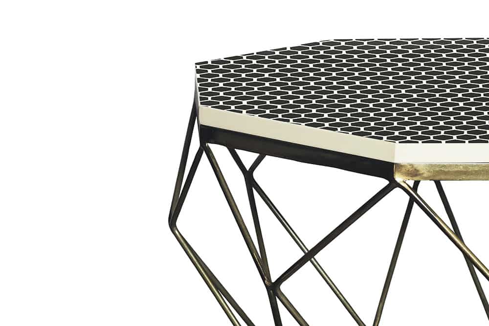 DIAMOND Handgefertigter Couchtisch 70cm Travertin messing Eisen