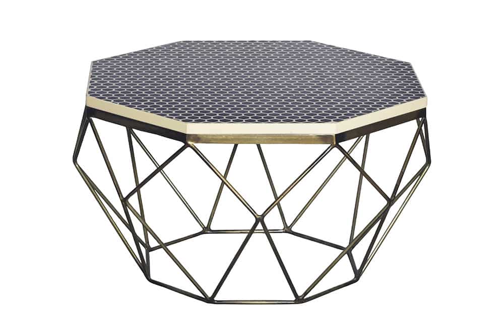 DIAMOND Handgefertigter Couchtisch 70cm Travertin messing Eisen