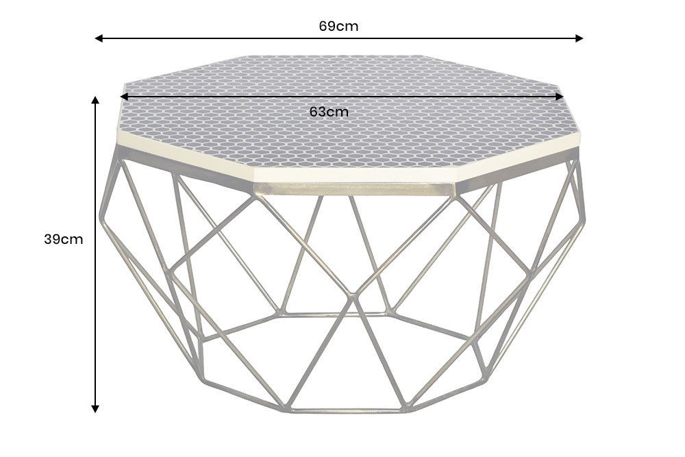 DIAMOND Handgefertigter Couchtisch 70cm Travertin messing Eisen