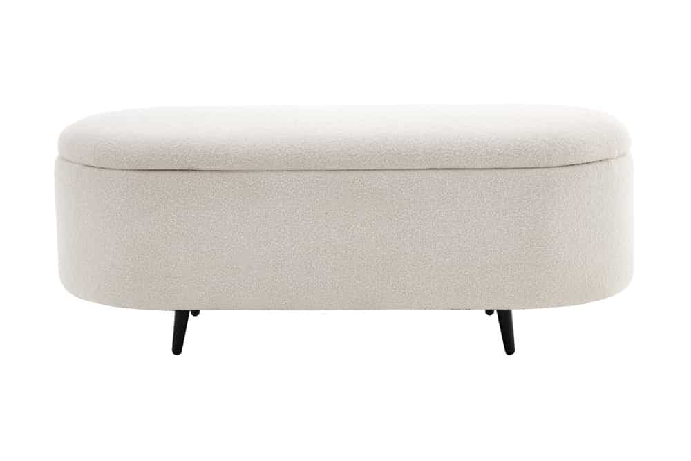 VOGUE Scandinavische Polsterbank 110cm weiß Bouclé schwarz Sitzbank mit Stauraum